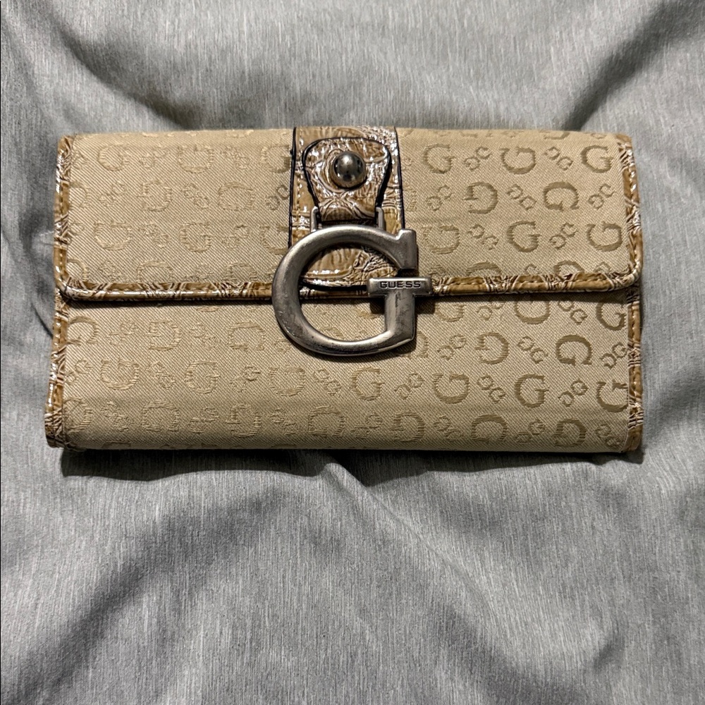 GUESS Tan Monogram Continental Wallet with G Clasp